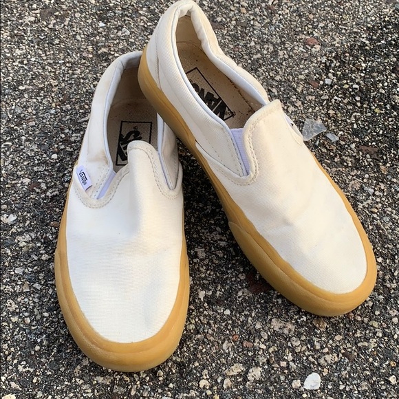 Vans Shoes - Cream van with brown border and sole